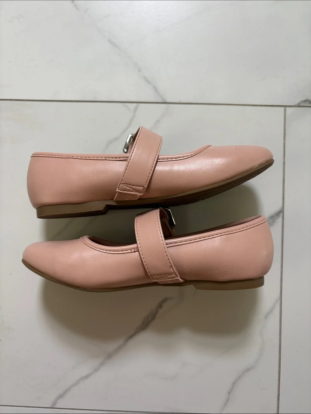 Pink Mary Jane Flats with Buckle Velcro Strap